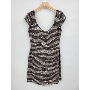 Camille La Vie Sequin 100% Silk Short Mini Dress 10 Short Sleeve